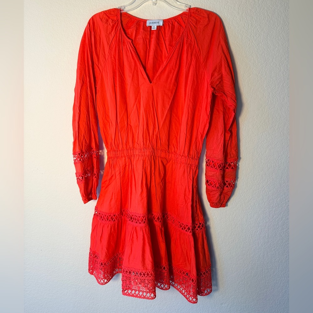 Evereve Red Cotton Dress Lace Detail | Size M